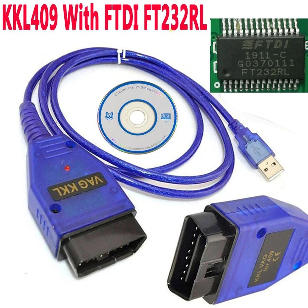 ְ FTDI FT232RL Ĩ, V ׷ 409 KKL Ĩ OBD2 ڵ  ̺, ڵ Ecu ĳ , 4  ġ, USB ̽